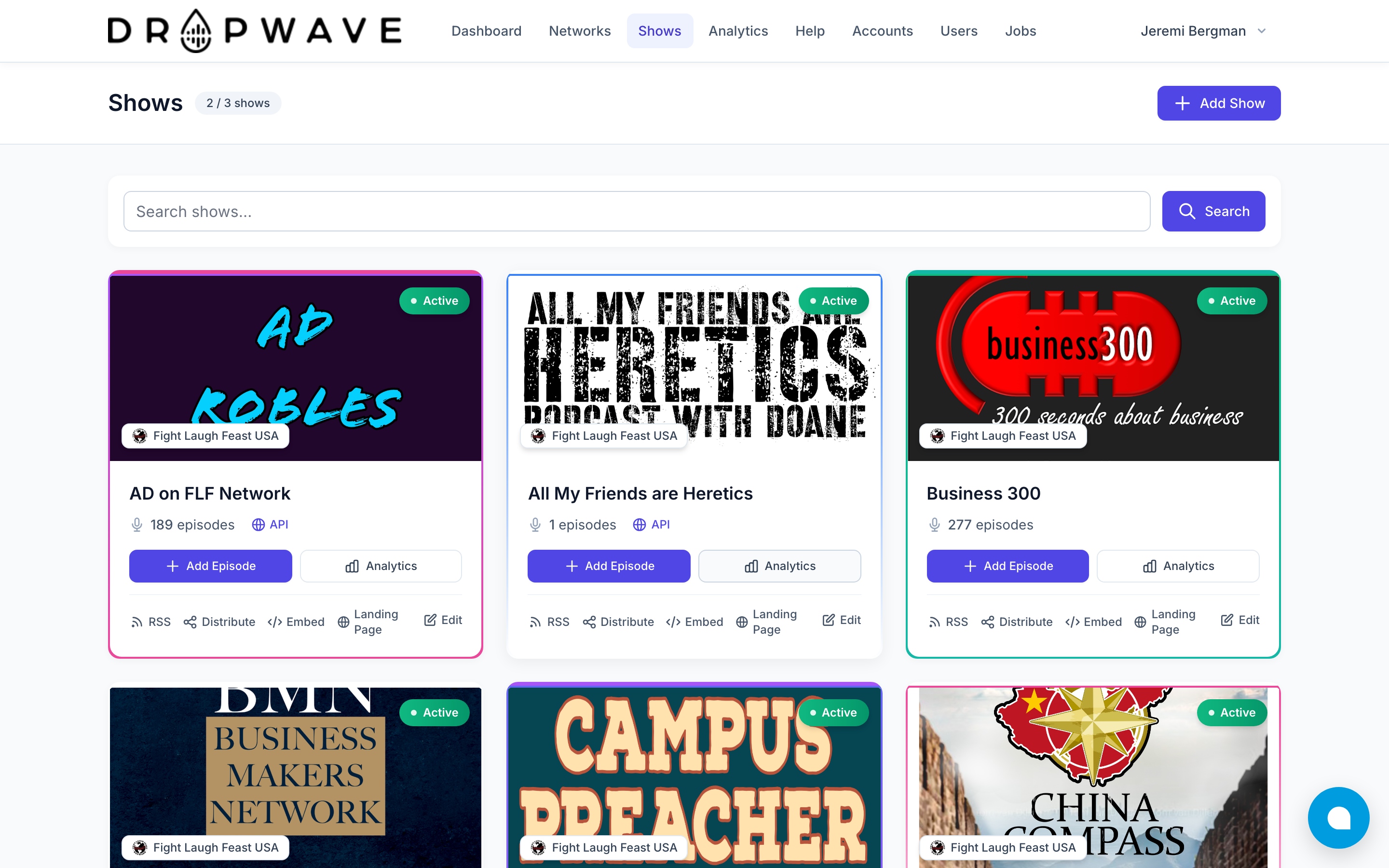 Dropwave Shows — manage multiple podcasts from one dashboard